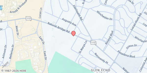 Map showing Epworth Food Pantry at 7500 Natural Bridge Rd., St Louis, MO