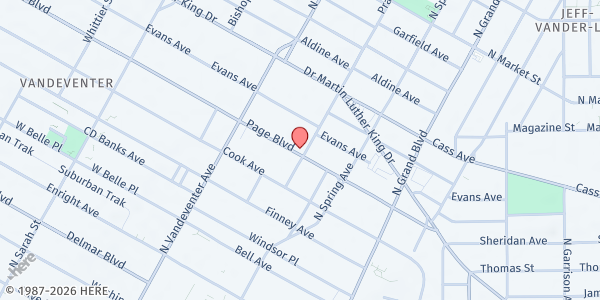 Map showing Estell Ministries Outreach at 3744 Page Blvd, St Louis, MO
