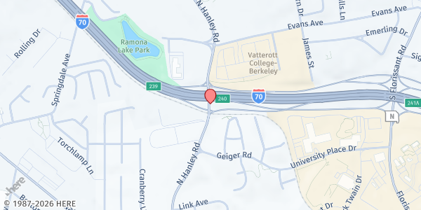 Map showing Food on the Move - North Hanley at 4398 N. Hanley Rd., St Louis, MO