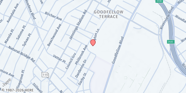 Map showing Food on the Move - Pine Lawn at 4000 Peyton Ln., St Louis, MO