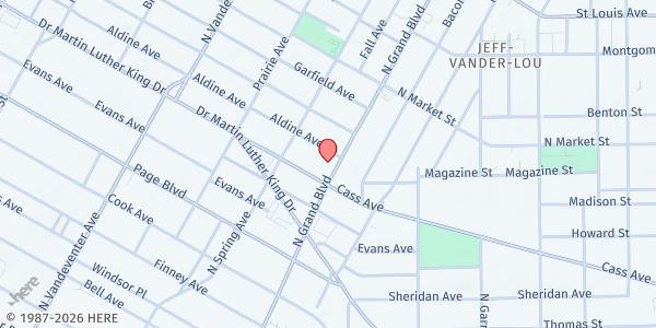 Map showing Food on the Move Veterans Community Project STL at 1515 N. Grand Blvd., St Louis, MO