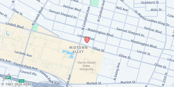 Map showing Food Outreach at 3117 Olive St., St Louis, MO