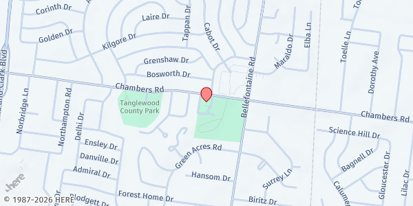 Map showing Grace New Covenant Church Community Ministry Center at 1060 Chambers Rd, St. Louis, MO