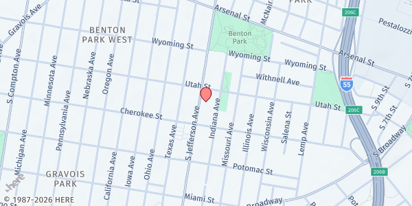 Map showing Guardian Angel Settlement Association - Food Pantry at 3300 S. Jefferson Ave., St Louis, MO