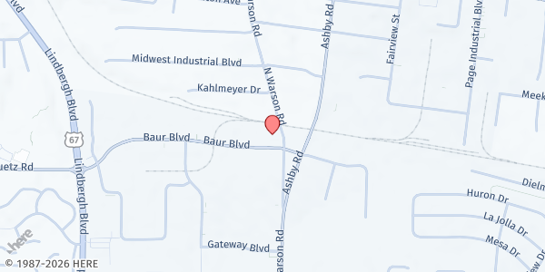 Map showing Harvey Kornblum Jewish Food Pantry at 10601 Baur Blvd., St Louis, MO