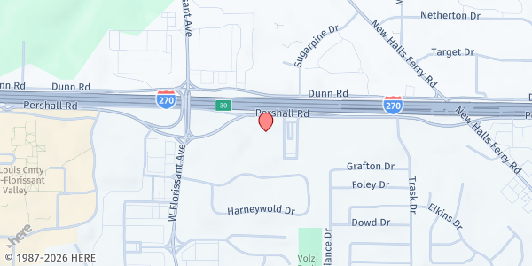 Map showing Helping Hands Food Pantry at 3156 Pershall Rd., St Louis, MO