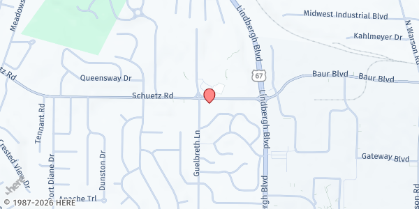Map showing JFS St. Louis at 10950 Schuetz Rd, St. Louis, MO