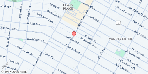 Map showing Lane Tabernacle CME Church at 910 N. Newstead Ave., St Louis, MO