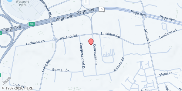 Map showing Loaves And Fishes at 2055 Concourse Dr., St Louis, MO
