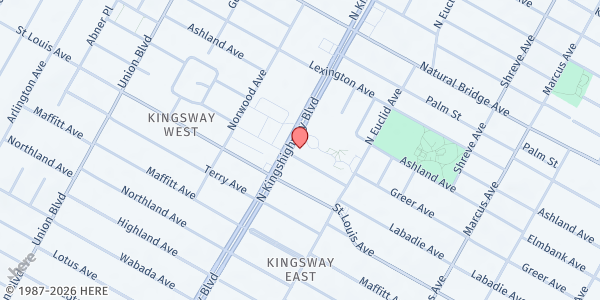 Map showing Memorial Blvd Christian Church at 3000 Kingshighway Blvd, St. Louis, MO