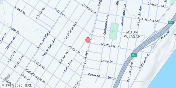 Map showing New Journey Baptist Church at 4555 Virginia Ave., St Louis, MO