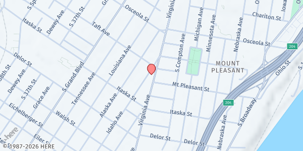 Map showing New Journey Baptist Church at 4555 Virginia Ave., St Louis, MO