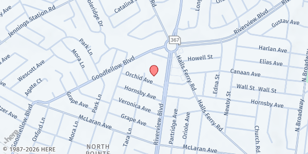 Map showing Northpark Methodist Church at 1525 Orchid Ave., St Louis, MO