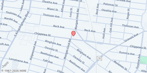 Map showing Orphan Grain Train - St John Lutheran Church at 3738 Morgan Ford Rd., St Louis, MO