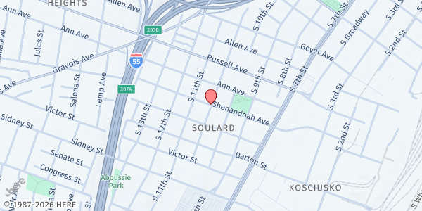 Map showing Orphan Grain Train - Trinity Lutheran Church at 812 Soulard, St Louis, MO