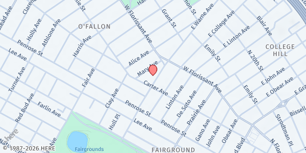 Map showing Our Lady Of Perpetual Help at 4335 Warne, St Louis, MO