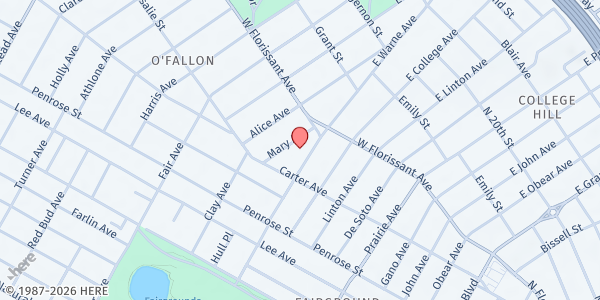 Map showing Our Lady of Perpetual Help Food Pantry at 4335 Warne Ave., St Louis, MO