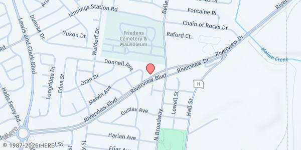 Map showing Riverview Church Of God Pantry at 825 Riverview Blvd., St Louis, MO