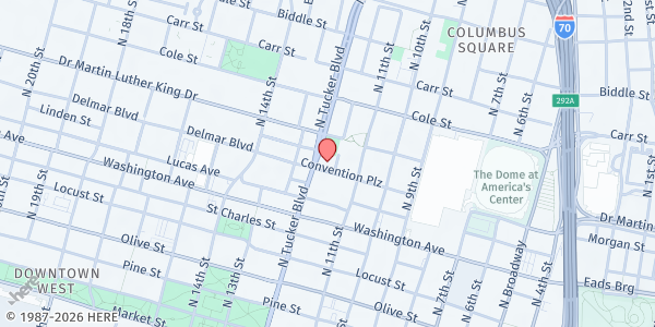 Map showing Saint Patrick's Center - Food Distribution Center at 800 N Tucker Blvd, St. Louis, MO