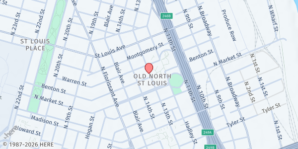 Map showing Someone Cares Mission - Food Distribution Center at 1301 Benton St, St. Louis, MO