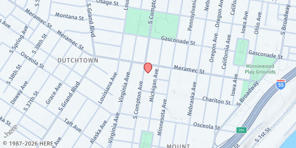 Map showing St. Anthony's Food Pantry at 3140 Meramec St, St. Louis, MO