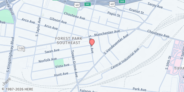 Map showing St. Cronan Church Food Pantry at 1202 S. Boyle Ave., St Louis, MO