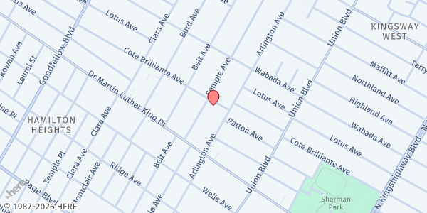 Map showing St. James MBC at 1644 Semple Ave., St Louis, MO