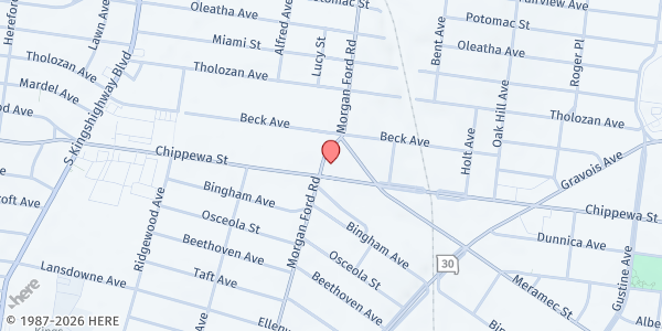 Map showing St. Johns Lutheran Church at 3738 Morgan Ford Rd., St Louis, MO