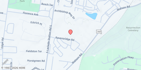 Map showing St. Joseph & Holy Infant at 7677 Watson, St Louis, MO