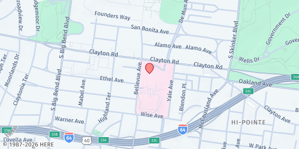 Map showing St Marys Hospital at 6420 Clayton Rd., St Louis, MO