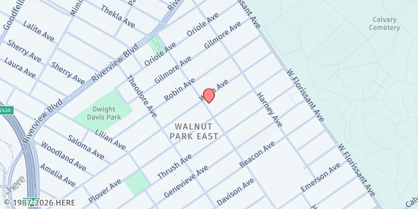 Map showing St. Matthew Lutheran Church at 5402 Wren Ave., St Louis, MO