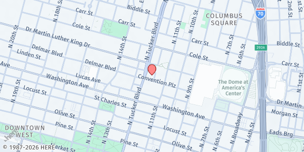 Map showing St Patrick Center at 800 N Tucker Blvd, St. Louis, MO