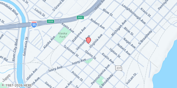 Map showing St. Trinity Lutheran Church at 517 Koeln Ave., St Louis, MO