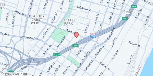 Map showing St. Vincent de Paul Catholic Church Community Outreach at 1408 S. 10th St., St Louis, MO