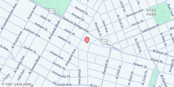 Map showing Star Bethel Full Gospel at 3529 North Jefferson, St Louis, MO