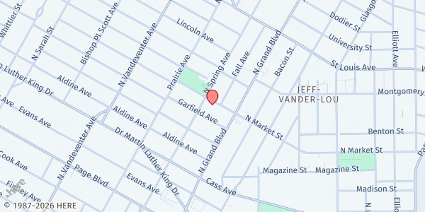 Map showing Sts Teresa & Bridget St. Vincent de Paul Food Pantry at 3636 N. Market St., St Louis, MO