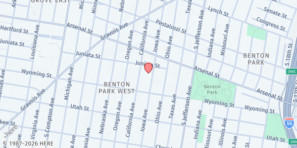 Map showing The Salvation Army - Booth Manor at 3131 Iowa Ave. Suite 100, St Louis, MO