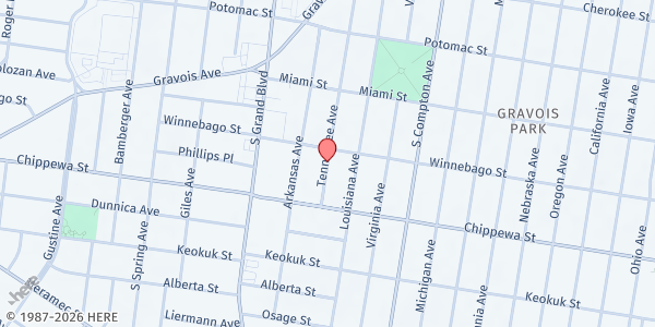 Map showing The Waymakers Chapel for the Exceptional at 3436 Winnebago St., St Louis, MO