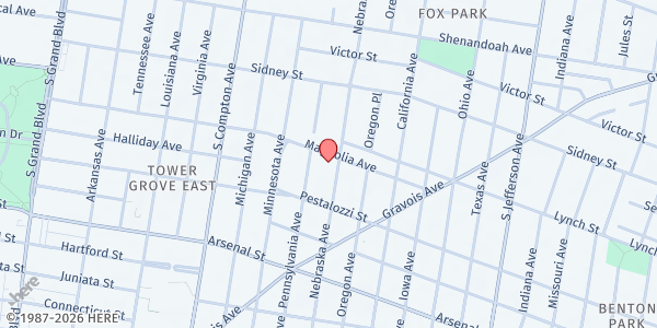 Map showing Trinity Christian Fellowship Church at 2906 Magnolia Ave., St Louis, MO