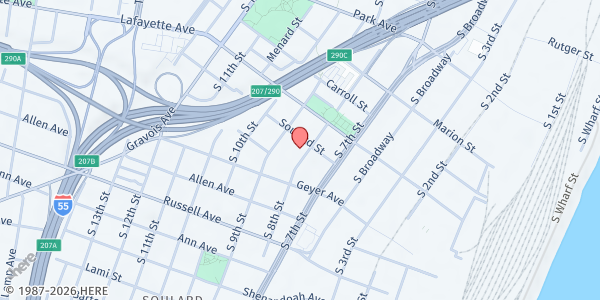 Map showing Trinity Lutheran Church at 812 Soulard St., St Louis, MO