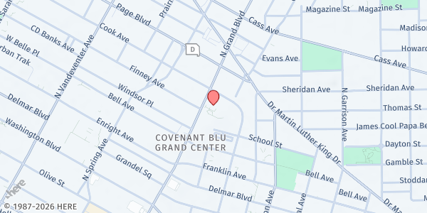 Map showing Wilhelmina Hardin Food Pantry at 1118 N. Grand Blvd., St Louis, MO