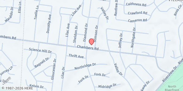 Map showing Zion Travelers MBC Community Involvement - Food Pantry at 351 Chambers Rd., St Louis, MO