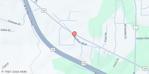 Map showing St. Martins Catholic Church at 7148 St. Martins Blvd., St. Martins, MO