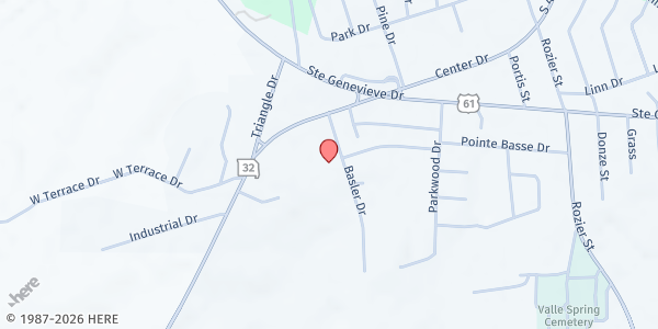 Map showing First Baptist Church of Ste. Genevieve at 101 Basler Dr., Ste. Genevieve, MO