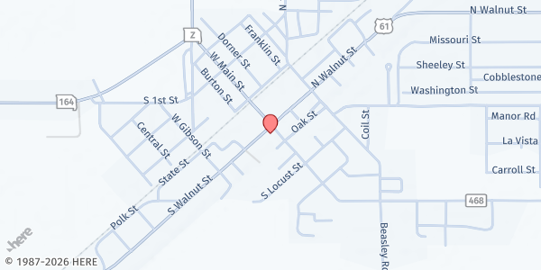 Map showing We Care Ministries at 101 S. Walnut St., Steele, MO