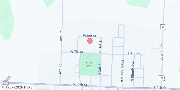 Map showing Morgan County R-I Elementary (Stover) at 701 North Oak, Stover, MO