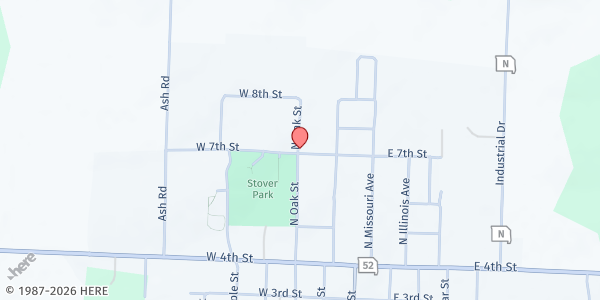 Map showing Morgan County R-I Schools (Stover) at 701 North Oak, Stover, MO