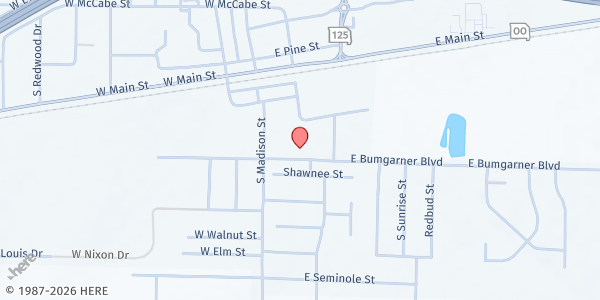 Map showing SeniorAge - Strafford Senior Center at 201 West Bumgarner Boulevard, Strafford, MO