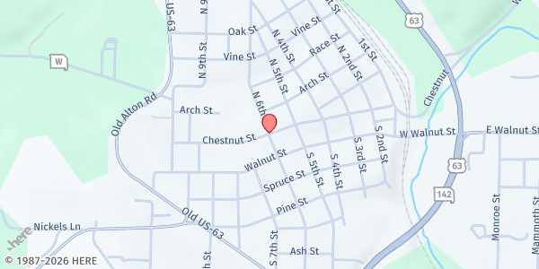 Map showing Oregon County Food Pantry of Thayer at Chestnut St, Thayer, MO