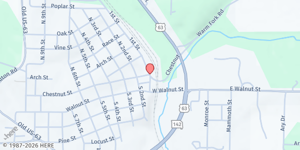 Map showing SeniorAge - Thayer Senior Center at 100 Chestnut Street, Thayer, MO